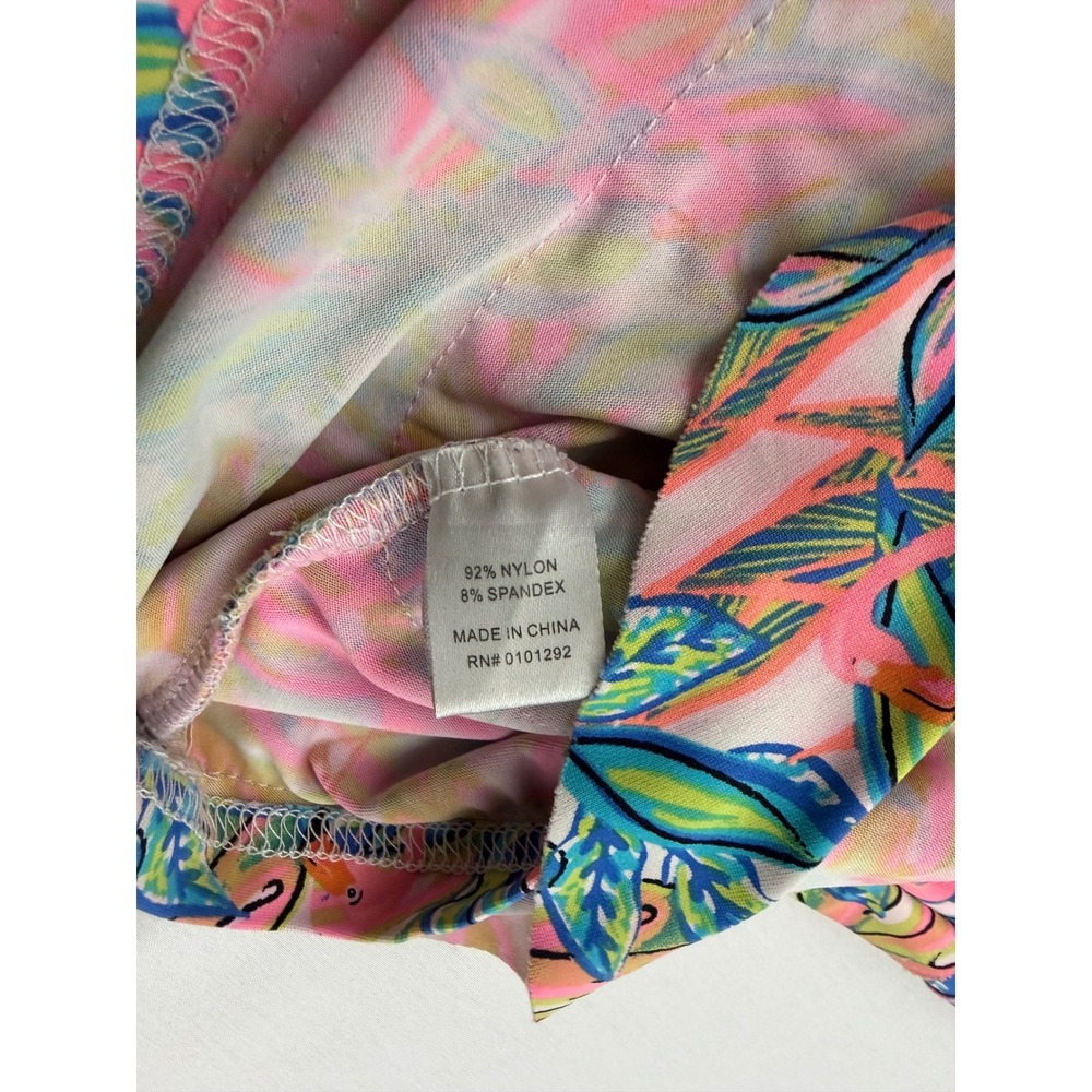 Bulu-Lulu Ruffle Tiered Dress Womens Large Pink Flamingo Tropical Sleeveless - Picture 4 of 12